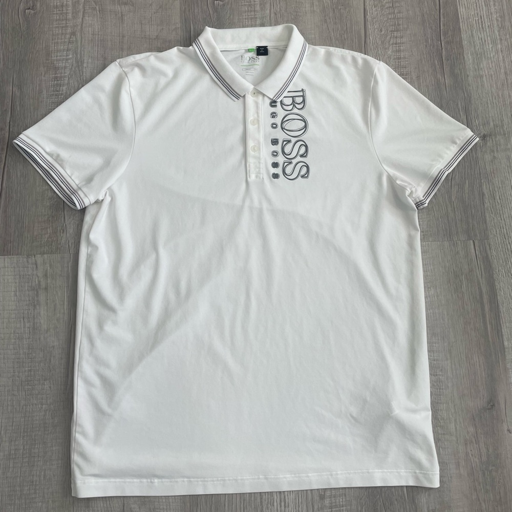 Hugo Boss Men Slim fit White Polo, Big logo size 4XL Like new condition
